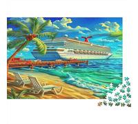 Puzzle Paysage Côtier Stimulant pour Adultes Jeux Navire de Croisière à la Plage pour Femmes Cadeaux pour Hommes 14 Ans et Plus 38x26cm/1000pcs