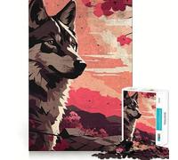 Puzzle Paysage de cerisiers en Fleurs avec Loup pour Adolescents,1000 pièces,découpe Laser pour Un Assemblage Parfait,Exercice Mental Calme à la Maison (38x26cm)