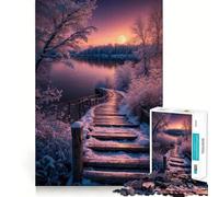 Puzzle Paysage de Lac d'hiver pour Adolescents 1000 Pièces Stimule l'esprit Amusant Découpe Nette Pièces Robustes Activité de Réunion Réconfortante (50x75cm)