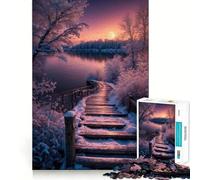 Puzzle Paysage de Lac d'hiver pour Adultes 1000 Pièces Jeu de Mémoire Découpe Fine Finition Premium Un Passe-Temps Captivant (38x26cm)