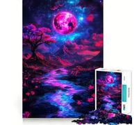 Puzzle Paysage de Lune Rose pour Adultes, 1000 pièces, Jeu de logique Clair, Loisirs, découpe Parfaite, Cadeau créatif (38x26cm)