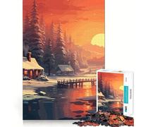 Puzzle Paysage d'hiver 1000 Pièces Jeu de Construction Focus Zéro Espace Ajustement Parfait Activité Récompenseuse pour Les Jours de Pluie (38x26cm)