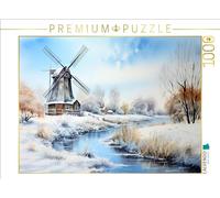 CALVENDO Puzzle Paysage d'hiver avec Moulin à Vent | 1000 pièces Taille de la Pose 64 x 48 cm Puzzle Photo pour des Heures heureuses