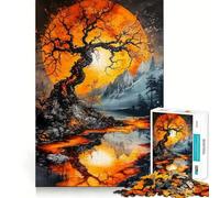Puzzle Paysage Lunaire Orange pour Adolescents, 1000 pièces, Jeu de logique Robuste, Silencieux et aux Bords Nets, Cadeau élégant (38x52cm)