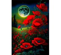 Puzzle Paysage Nocturne Coquelicot Rouge pour Adultes,500 pièces Artistique,52x38 cm Puzzle de Bricolage pour Décoration de la Maison, Jeu éducatif Challenge Toy Puzzles pour Adultes