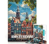 Puzzle Paysage Urbain d'Amsterdam pour Adultes,1000 pièces,Jeu Stimulant l'esprit,découpe Nette,alignement Parfait,activité de Partage pour Les Proches (50x75cm)