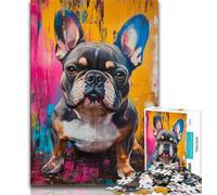 Puzzle Peinture à l'huile Bouledogue français pour Adultes 1000 pièces, Jeu Stimulant et Jeu Familial idéal comme Cadeau pour Toute la Famille 38x26cm