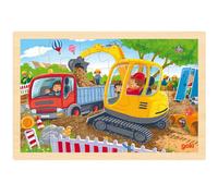 goki 57338 - Puzzle Pelleteuse - 24 pièces Robustes en Bois - Parfait pour Les Petits Fans de Chantier