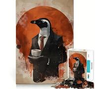 Puzzle Penguin Coffee Vintage pour Adultes, 1000 pièces, Jouet de réflexion, Anti-anxiété, Bords précis, Cadeau attentionné (38x26cm)