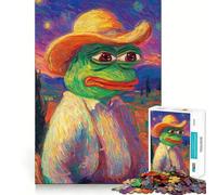 Puzzle Pepe la Grenouille Style Van Gogh 1000 pièces pour Adolescents, Jeu de logique, Jeu de Groupe, découpe de précision, Cadeau attentionné (38x52cm)