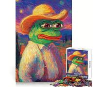 Puzzle Pepe la Grenouille Style Van Gogh 1000 pièces pour Adolescents, Jeu de logique, Jeu de Groupe, découpe de précision, Cadeau attentionné (38x52cm)