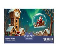 Puzzle Père Noël 1000 pièces Adultes/Enfants - Père Noël Horloge Coucou Globe Neige, Difficile, Cadeau 38x26cm