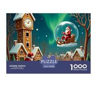 Puzzle Père Noël 1000 pièces Cadeau Adulte - Père Noël Horloge Coucou Globe Neige, activité Murale 52x38cm