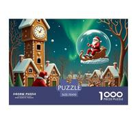 Puzzle Père Noël Difficile 1000 pièces - Père Noël Horloge Coucou Globe Neige, Papier recy ucatif 70x50cm