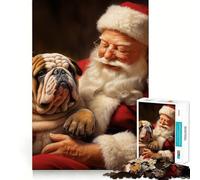 Puzzle Père Noël et Bouledogue Anglais pour Adolescents, 1000 pièces, stimule la mémoire, se détend et s'amuse, découpe de qualité supérieure, Cadeau élégant (50x75cm)