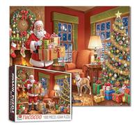 Puzzle Père Noël et chien de 1 000 pièces pour adultes - Pièce chaude - Puzzle de 1000 pièces - Cadeaux d'arbre de Noël - Puzzle de vacances avec thèmes festifs - Noël confortable