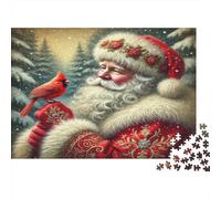 Puzzle Père Noël Oiseau Cardinal 1000 pièces 52x38cm Papier recyclé pour Adultes Jeu Amusant Décompression Activité Maison Cadeau Hommes et Femmes