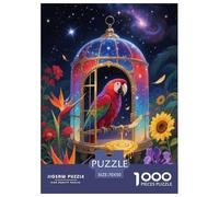 Puzzle Perroquet 1000 Pièces en Carton pour Adultes Enfants Jeu De Détente Familial Puzzle Perroquet Cage Plantes Idée Cadeau Décoration Intérieure 70x50cm/1000pcs