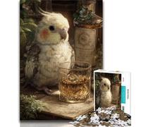Puzzle Perroquet Buvant Un Verre pour Adolescents, Jeu Stimulant et Familial avec des pièces de Formes aléatoires entièrement emboîtables (38x26cm)