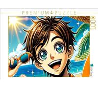 Puzzle · Personnage Manga - Salutation au Soleil | Rayons de soleil et rires sur la plage · 1000 pièces · Format assemblé 64 × 48 cm · CALVENDO Puzzle