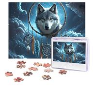 Puzzle personnalisé de 500 pièces - Puzzle 3D loup attrape-rêves - Image stimulante avec sac de rangement - Puzzle photo pour adultes de mariage (52 x 38 cm)