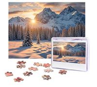 Puzzle personnalisé de 500 pièces - Puzzle de coucher de soleil d'hiver et montagnes - Image stimulante avec sac de rangement - Puzzle photo pour adultes de mariage (52 x 38 cm)