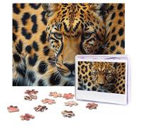 Puzzle personnalisé de 500 pièces - Puzzle léopard guépard cool - Image stimulante avec sac de rangement - Puzzle photo pour adultes de mariage (52 x 38 cm)