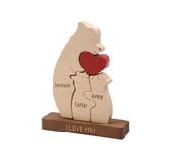 Puzzle Personnalisé en Bois Famille Ours avec 2-6 Noms Cadeau de Famille Maman Papa la Fête des Mères Pères Noel Décorations de Table (B-3 Name)