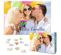 Puzzle Personnalisé Photo 120/200/300/500/1000 Pièces, Puzzle Personnalisable avec Texte et Fond Photo HD, Cadeau Personnalisé pour Famille Couple Enfant, Idee Cadeaux pour Noël Mariage Anniversaire