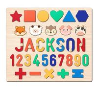 Puzzle Personnalisé Prénom, Cadeau Personnalisable 1 an Bois, Animaux Alphabet Enfant, Enfants Cadeau Bebe 1 an, Bapteme Naissance Fille Garcon (Puzzle à Cinq Lignes)