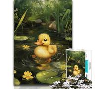 Puzzle Petit Canard dans Une Feuille de Lotus pour Adolescents 1000 Pièces, Soulagement du Stress Défi Difficile Améliorer l'amour Entre Couples 50x75cm