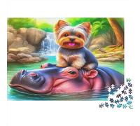 Puzzle Petit Chien sur Hippopotame 1000 Pièces Hippopotame Détails Précis Encadrable Carton Épais Premium Famille 70x50cm