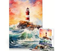 Puzzle Phare Aquarelle pour Adolescents 1000 Pièces Exercice Cognitif Loisirs Plaisir Pas de Bords Bruts Art Cadeau de Noël (38x52cm)