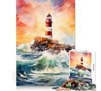 Puzzle Phare Aquarelle pour Adultes 1000 Pièces Activité Logique et Relaxante Assemblage Précis Idée Cadeau de Fêtes (50x75cm)
