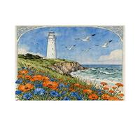 Puzzle phare aquarelle pour adultes, 300 pièces, esthétique, rétro, nautique, en bois, imprimé, motif plage côtière, décoration pour divertissement à la maison