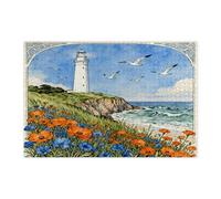 Puzzle phare aquarelle pour adultes de 1 000 pièces, puzzle esthétique rétro nautique en bois imprimé, motif plage côtière pour divertissement à la maison