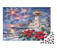 Puzzle Phare de Noël 1000 pièces 70x50cm Papier recyclé pour Adultes Art Côtier d'hiver Jeu Amusant Exerce Les Compétences Manuelles Cadeaux pour Hommes