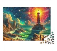 Puzzle Phare-Illustration de Phare colorée-1000 pièces-Carton recyclé Robuste pour Vacances,Voyages et séà la Maison-pour Adultes,familles,débutants et passionnés-70x50cm/1000 pièces