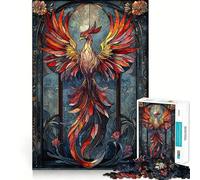 Puzzle Phénix en Vitrail pour Adultes 1000 Pièces Jeu de Logique Mentale Doux et Détente Ferme Découpe Liste de Souhaits du Père Noël 38x26cm