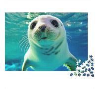 Puzzle Phoque 1000 pièces Adultes, Phoque nageant océan Bleu Clair, épais, Robuste, Haute qualité, Vibrant, défi Difficile, Cadeau 70x50cm/1000pcs