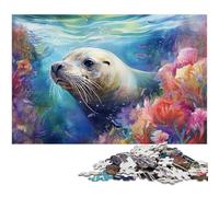 Puzzle Phoque coloré 1000 pièces Puzzle en Carton pour Adultes pour la décoration intérieure et Les fêtes 26 x 38 cm / 10,23 x 14,96 Pouces