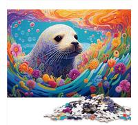 Puzzle Phoque coloré pour Enfants Puzzle 1000 pièces Puzzles en Bois adaptés aux Adultes comme Cadeaux pour Toute la Famille et Les 1000 pièces (50x75 cm)