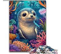 Puzzle Phoque Marin pour Adolescents, 1000 pièces, activité familiale avec Affiche et fiche de Questions-réponses (à partir de 14 Ans) (26x38cm)