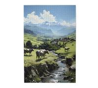 Puzzle photo de vaches de la ferme alpine. Puzzle en bois pour adultes, décoration murale unique, cadeau de décoration murale
