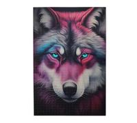 Puzzle photo du loup aux yeux bleus. Puzzle en bois pour adultes et enfants, puzzle décoratif stimulant