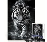 Puzzle Photo en Noir et Blanc de 1000 pièces représentant Un Tigre dans l'eau idéal pour Les Adolescents pour développer Leur mémoire et Jouer à l'intérieur Découpe Fine Motif Vœux 38x26cm