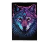 Puzzle photo loup néon avec tête violette. Puzzle en bois pour adultes et enfants, puzzle décoratif stimulant