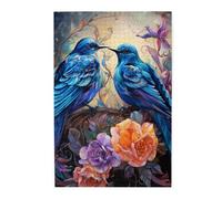 Puzzle photo oiseau bleu en fleur. Puzzle en bois pour adultes, décoration murale unique