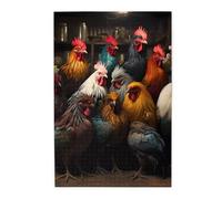 Puzzle photo portfolio famille de coqs. Puzzle en bois pour adultes et enfants, puzzle stimulant les décorations