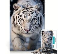 Puzzle Photo Tigre Blanc 1000 pièces,Jeu de Concentration mentale,découpe de précision,Bords Lisses,activité captivante pour des soirées tranquilles (38x52cm)